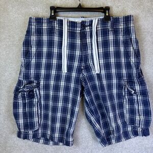 Aeropostale Cargo Shorts Mens 33 Blue White Plaid Authentic Cargo Y2K 0A987-09